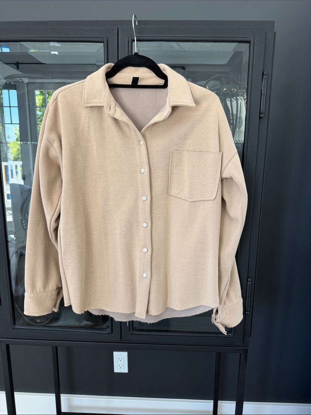 Zara Beige Casual knit Button-Down Shirt Jacket. Raw seams. Super cute.